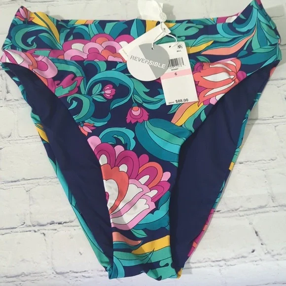 NWT 2 PCS TRINA TURK HI WAIST REVERSIBLE INDIA GARDEN BIKINI SIZE 6 - Picture 7 of 11